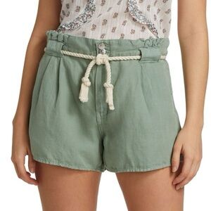 Veronica Beard Karter Belted Paper Bag Shorts Linen Cotton Blend